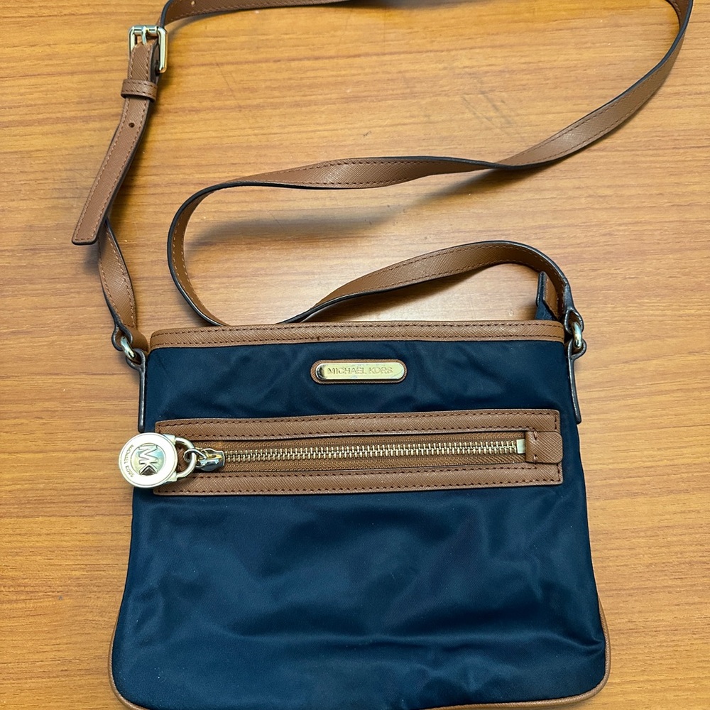 Michael Kors Tan and Blue Crossbody Bag with Adjustable Strap